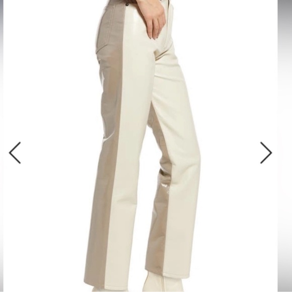 Agolde Paneled 90s Pinched Waist Powder Quail Leather colorblock Pants Size 24 - Picture 2 of 10